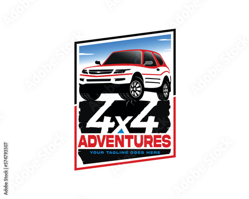 4 x 4 Adventures Car Logo Design Vector in Black and Red