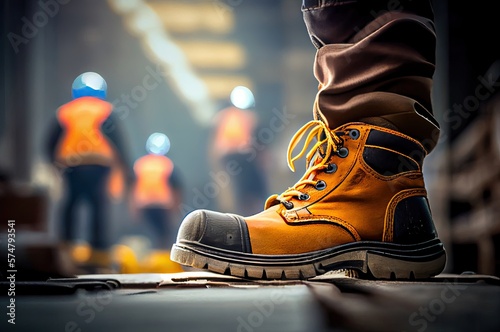 Factory Worker Safety Boots On Site On Sunny Day Working Generative AI © Johnathan
