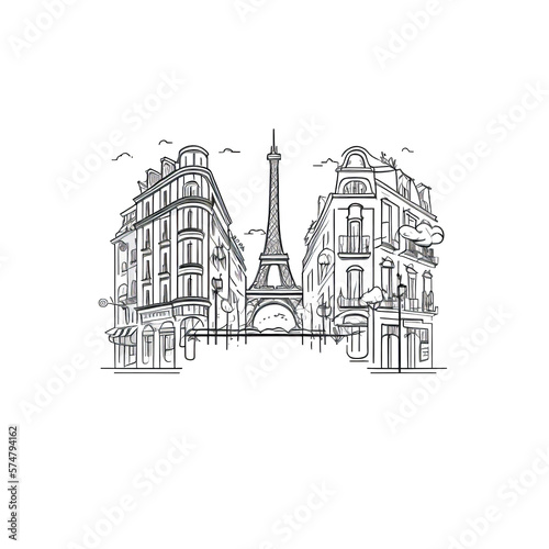 Fototapeta Naklejka Na Ścianę i Meble -  View of Paris, france city in a hand drawn sketch style. Generative ai