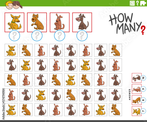 how many cartoon dogs characters counting task