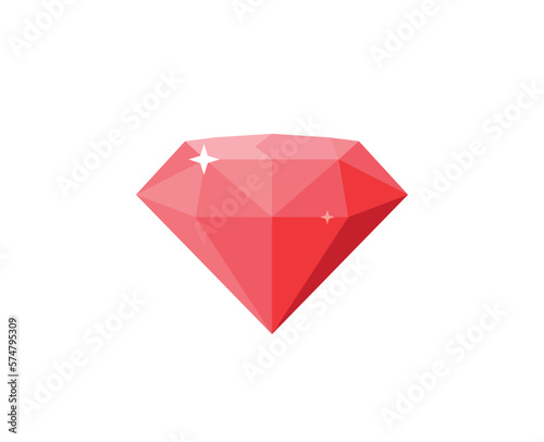 Red diamond flat illustration for game designs isolated on white background.