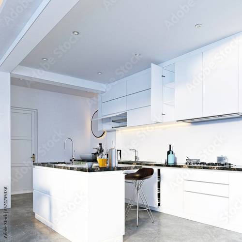 3d render modern home kitchen