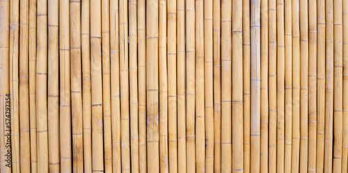 Fototapeta Naklejka Na Ścianę i Meble -  Yellow bamboo texture. Dried bamboo wall or fence background
