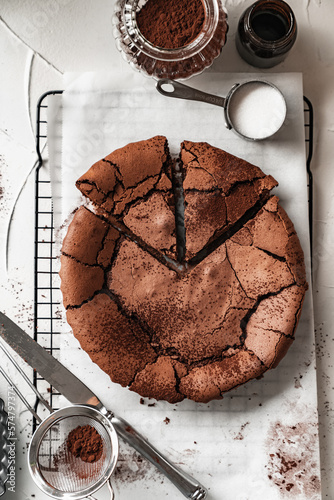 chocolate dessert cloud cake on white background 