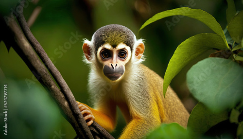 Photo Look at Squirrel monkey in ecuadorian jungle in amazon  generative ai