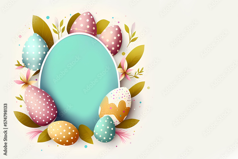 Easter. Easter eggs. Frame of colorful Easter eggs. Place for text. Banner. AI generated