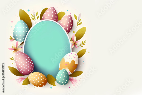 Easter. Easter eggs. Frame of colorful Easter eggs. Place for text. Banner. AI generated photo