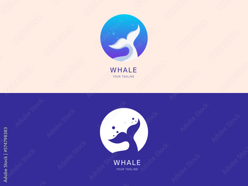Whale tail logo, monochrome and colored logo sea life concept. Whale tail logo, monochrome and colored logo sea life concept.