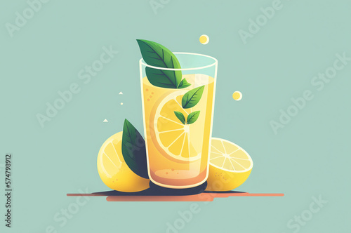 Illustration of glass of lemonade with lemon slice