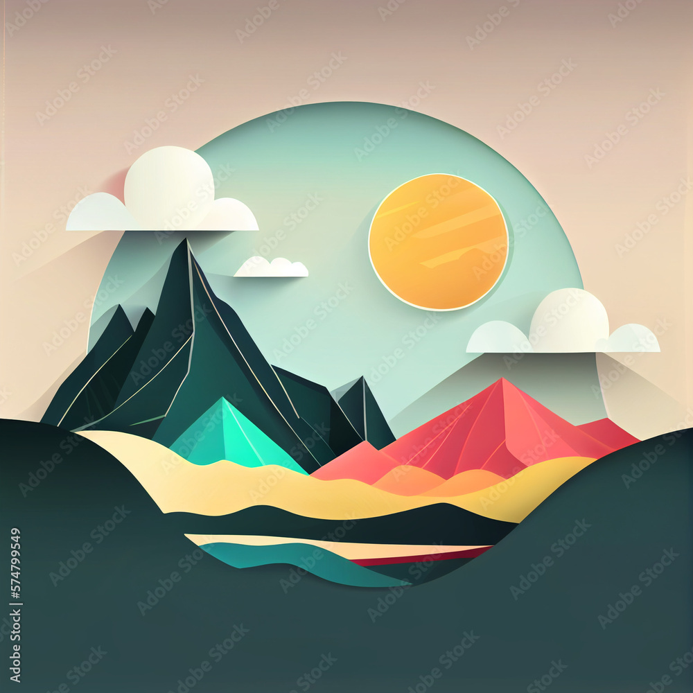 landscape with mountains sun and clouds,  environmental concept, generative ai