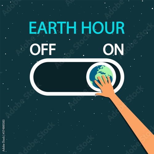 Earth Hour on and off, vector art illustration.