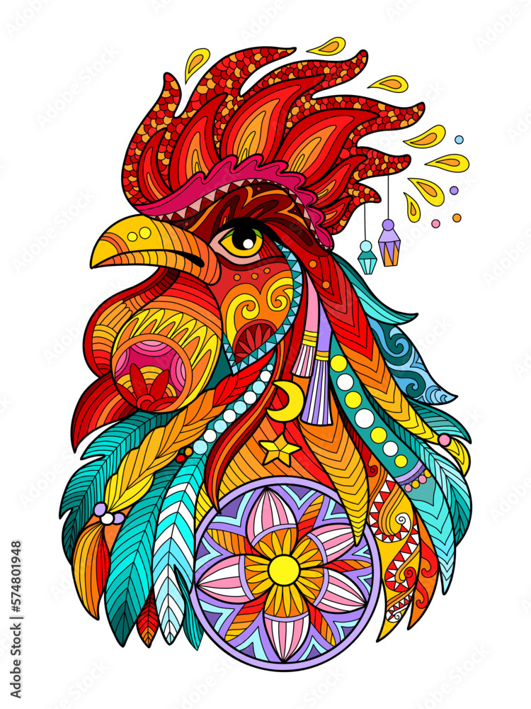 Naklejka premium Tangle abstract rooster vector colorful isolated illustration