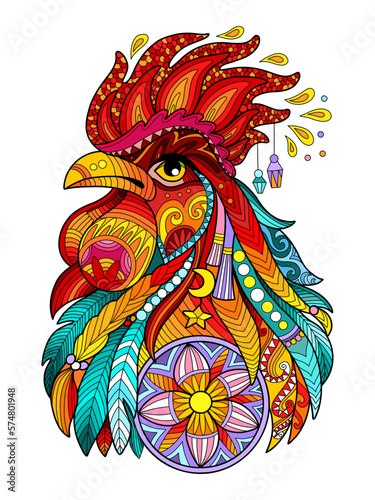 Tangle abstract rooster vector colorful isolated illustration