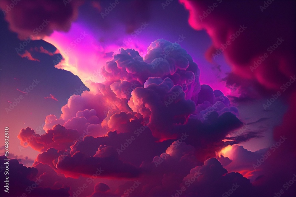 pink and violet clouds in the sky, romantic sky, pink sky, AI Generated