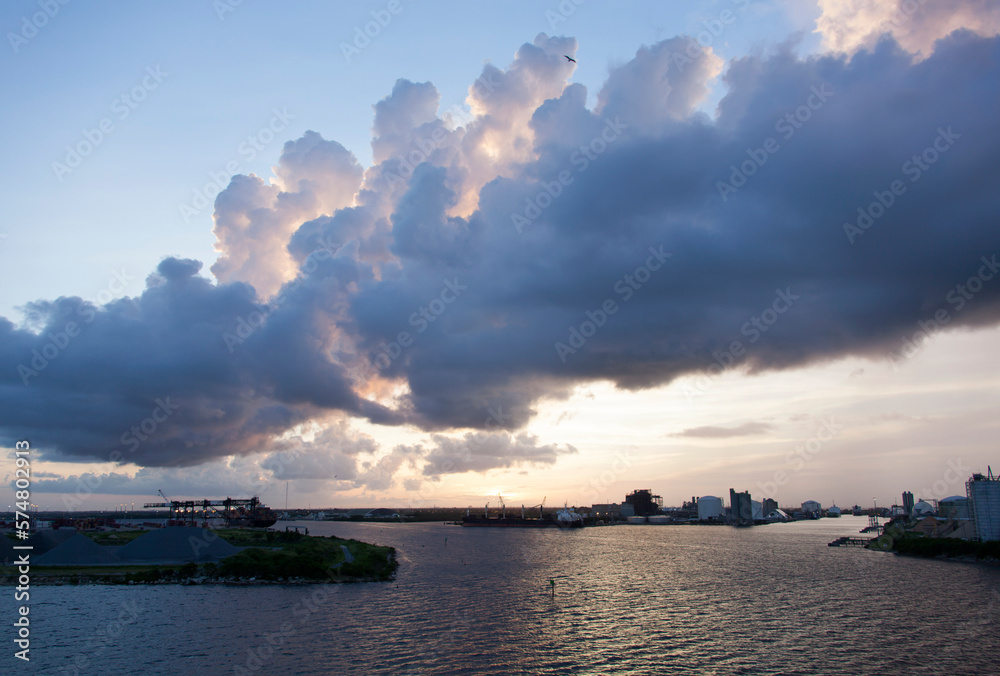 Tampa City Industrial Port Sunrise Clouds