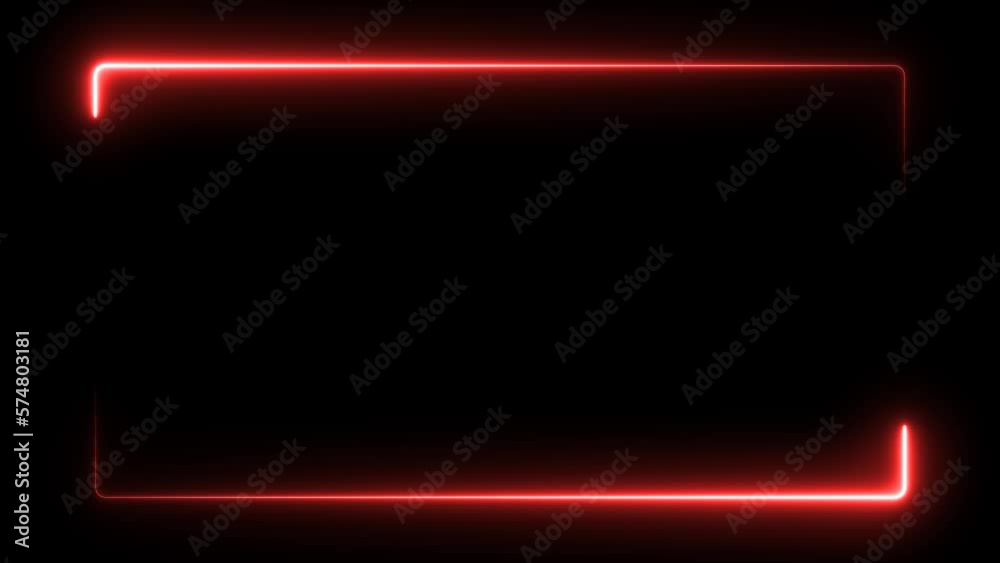 Neon glowing frame background. Lasers are red. repetitive motion animation, with neon lights shrinking and expanding. isolated on black. 4K graphic animation video