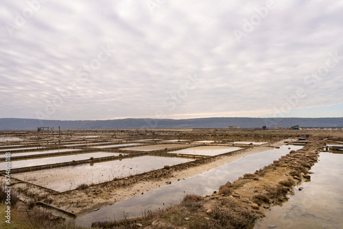 Winter panoramic view of marine pools in Secovlje salt pan  Slovenia 