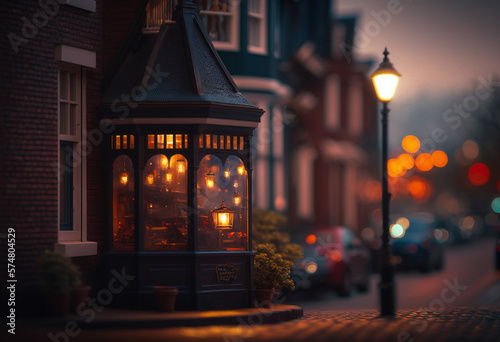 A Timeless Glow: An AI-Generated Render of a Cozy Dutch Neighborhood Illuminated by a Vintage Streetlamp