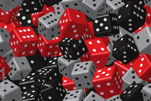 Gray Red Black Dice Seamless Pattern, 3D Vector Illustration
