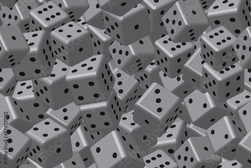 Gray Dice Seamless Pattern, 3D Vector Illustration