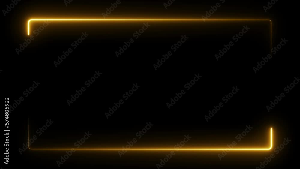 Neon glowing frame background. Lasers are orange. repetitive motion animation, with neon lights shrinking and expanding. isolated on black. 4K graphic animation video