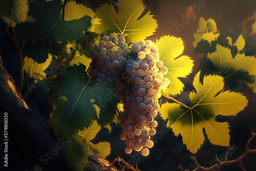 Muscat grapes in the vineyard shine. Generative AI photo