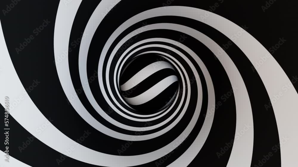 Black and white illusion ball in hyptnotic spiral tunnel loop animation