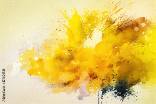 Yellow Watercolor Background, Brush Strokes, Texture Illustration, Generative AI