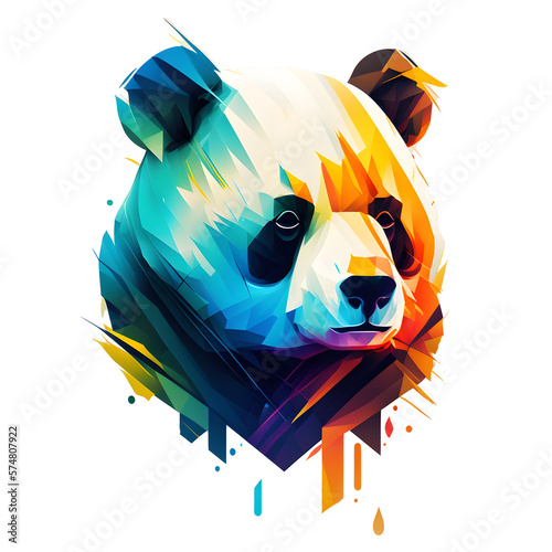 Colorful, minimalistic panda logo. Cool panda sticker. Panda t-shirt template. Created with Generative AI photo