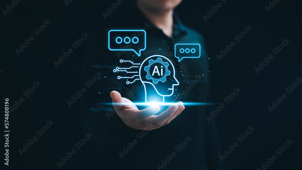Concept Humans work with artificial intelligence, humans use intelligent AI technology enter command prompt for generates to solve problems, let AI help humans do their jobs. Concept Humans work with artificial intelligence, humans use intelligent AI technology enter command prompt for generates to solve problems, let AI help humans do their jobs.