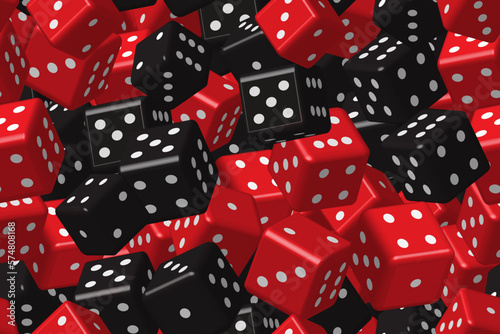 Red Black Dice Seamless Pattern, 3D Vector Illustration