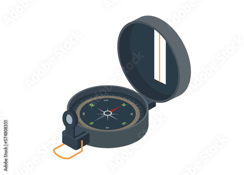 Navigation compass in isometric view. Simple flat illustration.
