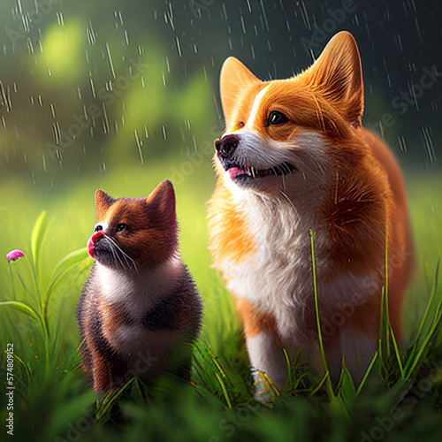 red fox in the snow, also a cat