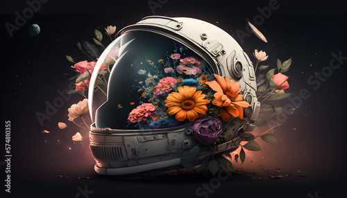 astronaut floral halmet  artistic - generative ai  photo