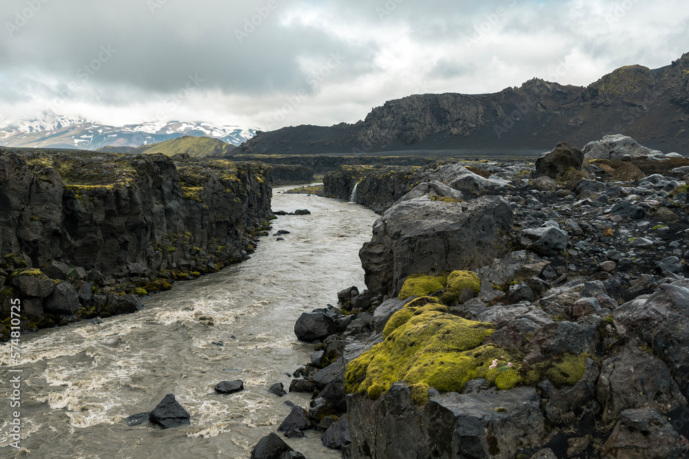 View of amazing landscape in Iceland while trekking famous Laugavegur trail View of amazing landscape in Iceland while trekking famous Laugavegur trail