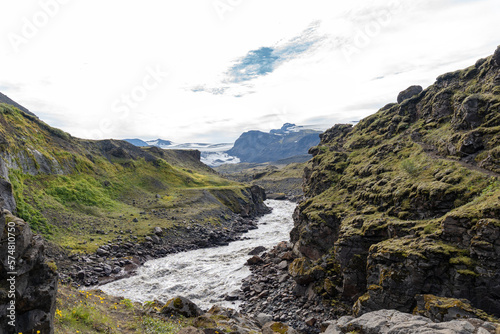 View of amazing landscape in Iceland while trekking famous Laugavegur trail