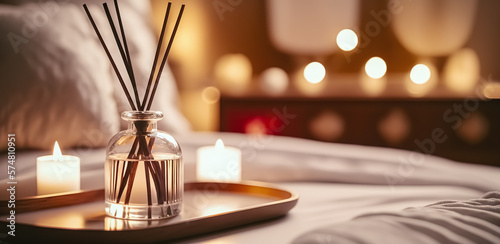 Fototapete Relaxing Oasis with an Aroma Diffuser and Candle Tray for a Blissful and Wellness-Focused Atmosphere