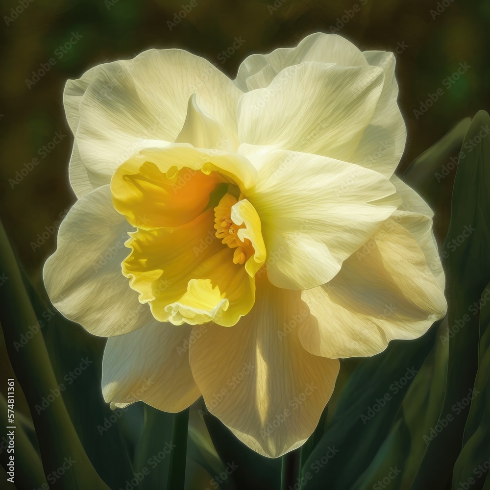 Fototapeta premium [Daffodil], [Beautiful flowers that brighten up any garden], [A picturesque garden], [Joyful], [Warm and inviting], Soft and diffused lighting
