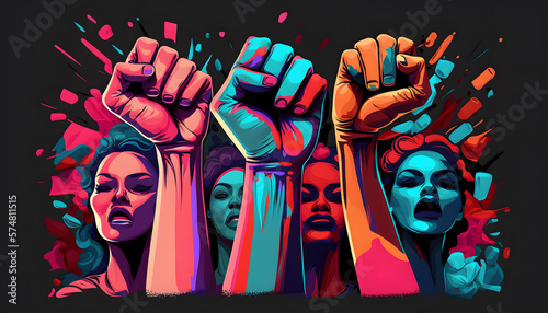 Canvastavla United and Standing Strong, Vector Illustration of the Feminist March on Interna