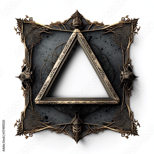 Old antique gold frame over white background. Gothic style. Generative AI