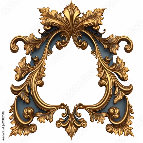 Old antique gold frame over white background. Gothic style. Generative AI
