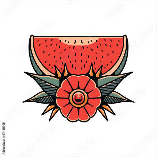 vintage watermelon tattoo vector design