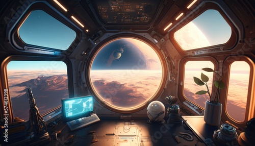 Space Station Zen: A Room with a View of the Universe, AI Generative © NikoArakelyan