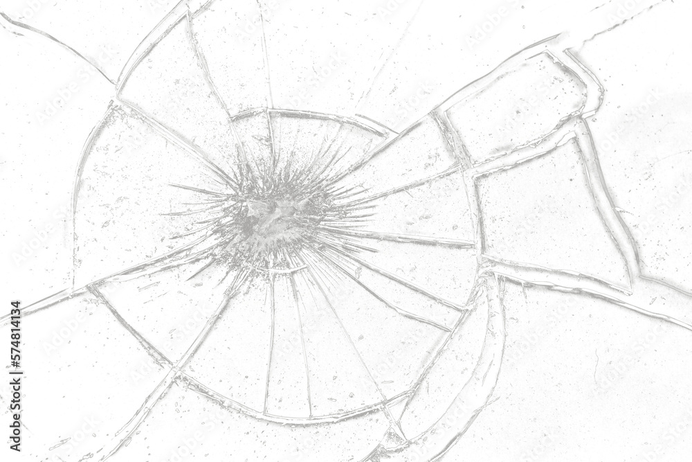 Broken glass, glass shards and cracks on transparent background
