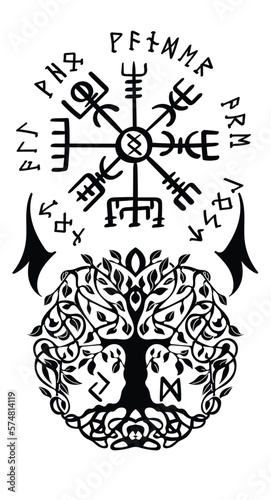 Yggdrasil, the tree of life. Vikings symbol Odin,with futhark runes , YGGDRASIL PAGAN SYMBOLS AND NORSE RUNES	