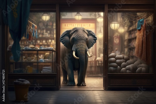 An elephant in a china shop, clumsy and dangerous. Ai generated.