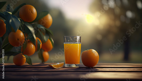 Glass with orange juice on the table