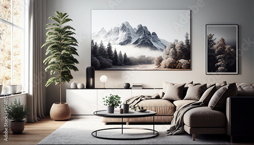 A photo of a clean white living room, generative AI © 대연 김
