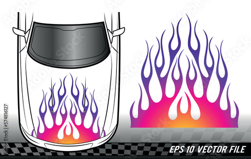 Fire flames racing car decal vector art graphic. Tribal bonnet flame sports car vinyl decal. Hood decoration for cars, auto, truck, boat, suv and motorcycle tank.