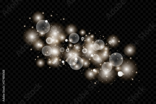 Glow effect. Vector illustration. Christmas dust flare. Glitter special light effect. Vector sparkles on a transparent background. Glittering magical dust particles